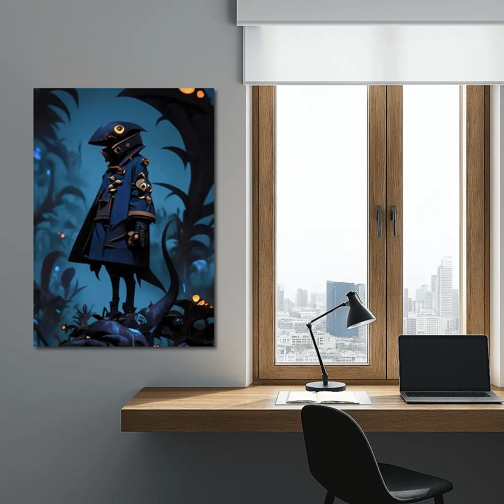 Dark Fantasy Figure Blue Glowing Forest – Wall Art