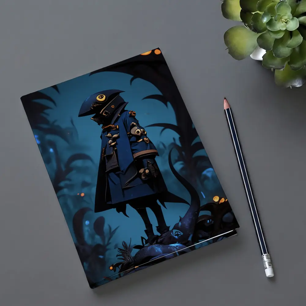 Dark Fantasy Figure Blue Glowing Forest – Notebooks