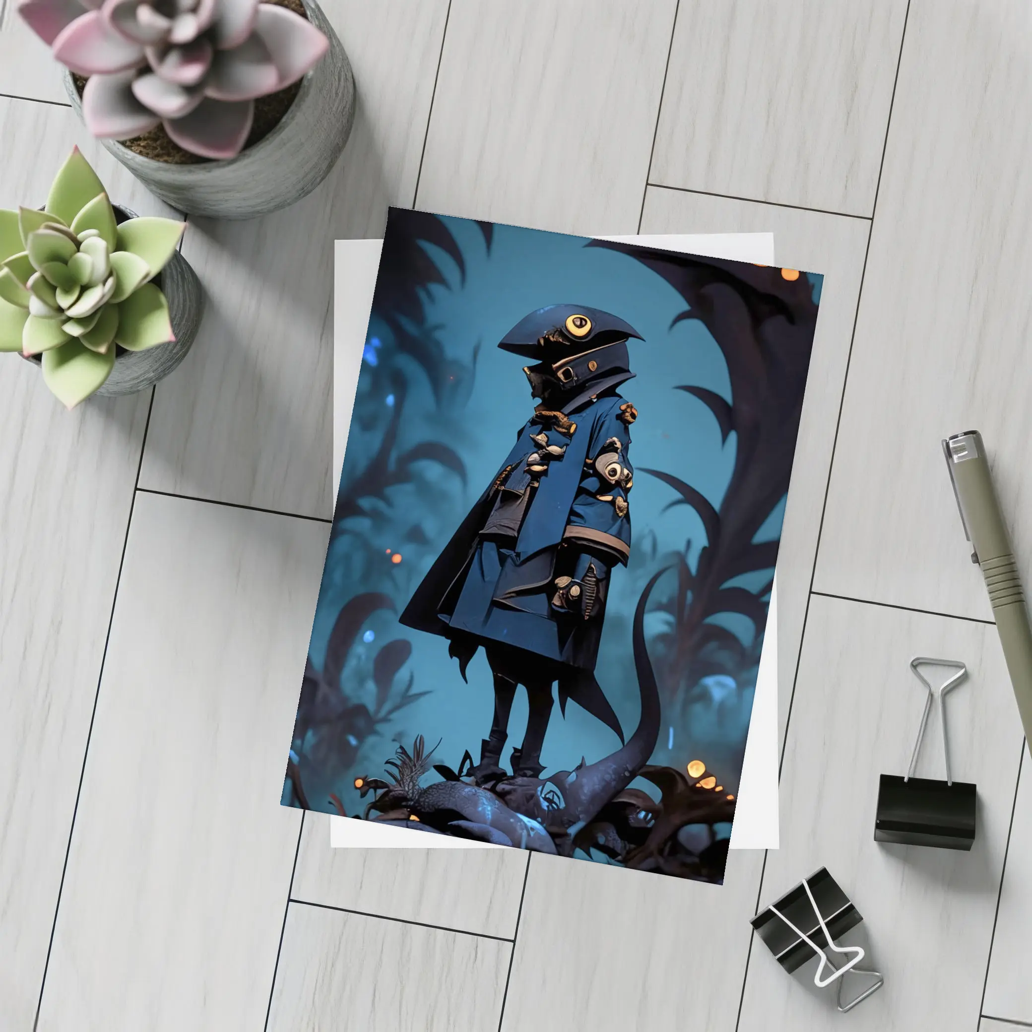 Dark Fantasy Figure Blue Glowing Forest – Postcards