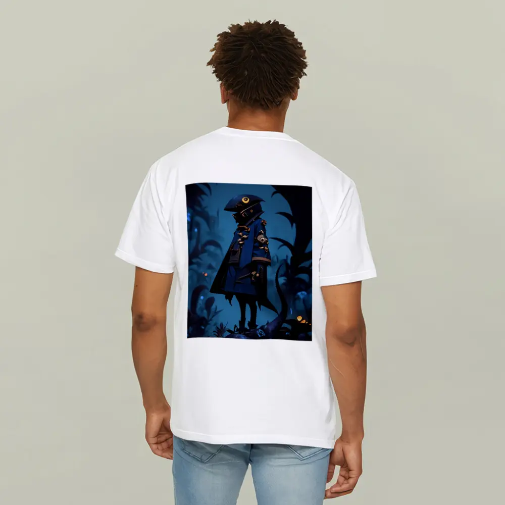 Dark Fantasy Figure Blue Glowing Forest – T-Shirts
