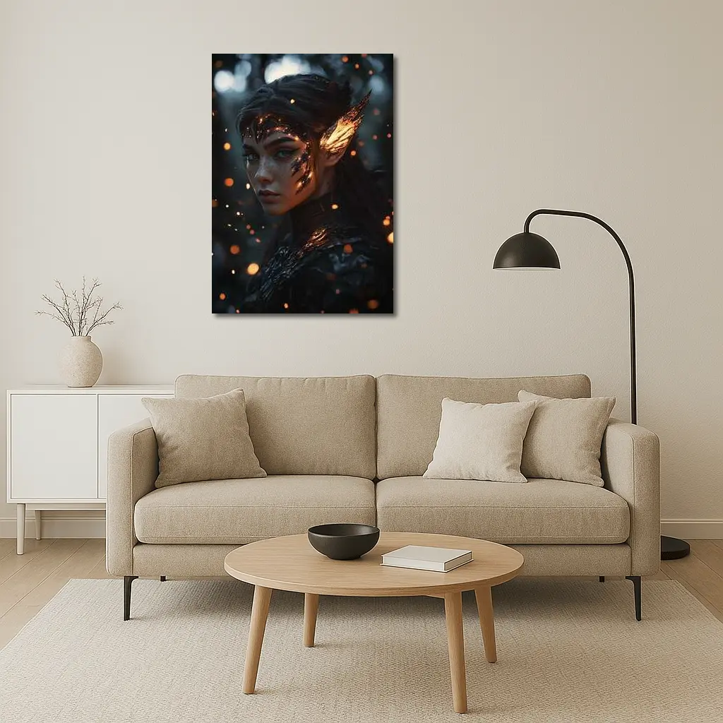 Dark Elf Fantasy Portrait Glowing Forest Night – Wall Art