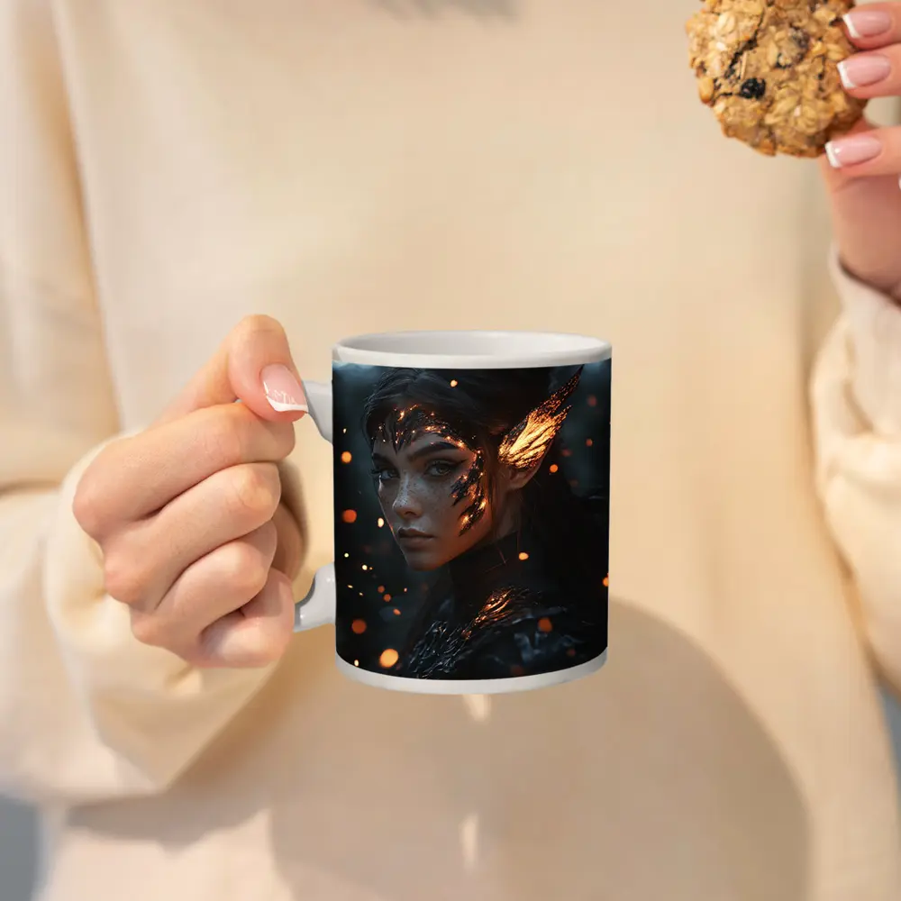 Dark Elf Fantasy Portrait Glowing Forest Night – Mugs
