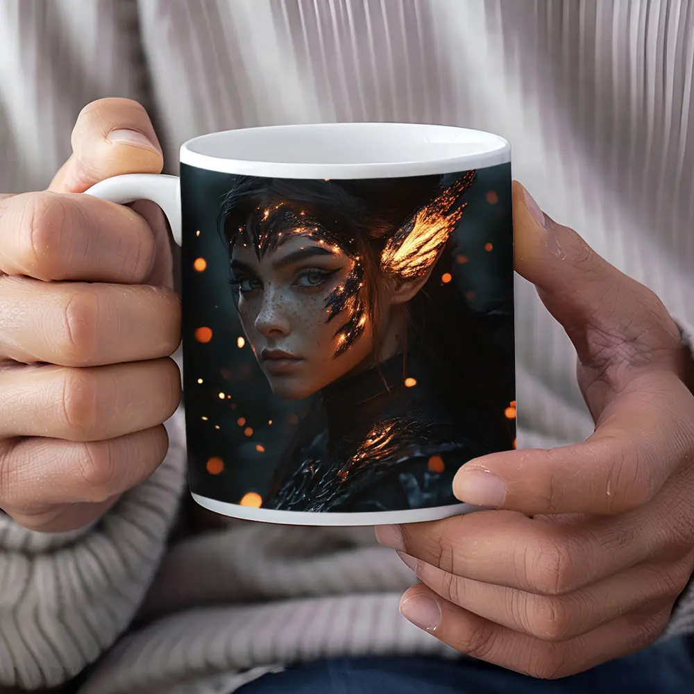 Dark Elf Fantasy Portrait Glowing Forest Night – Mugs