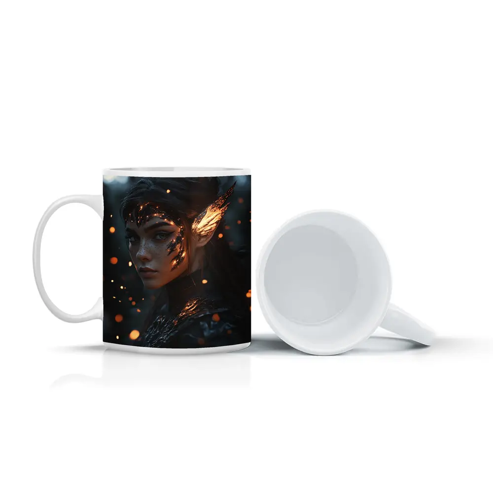 Dark Elf Fantasy Portrait Glowing Forest Night – Mugs