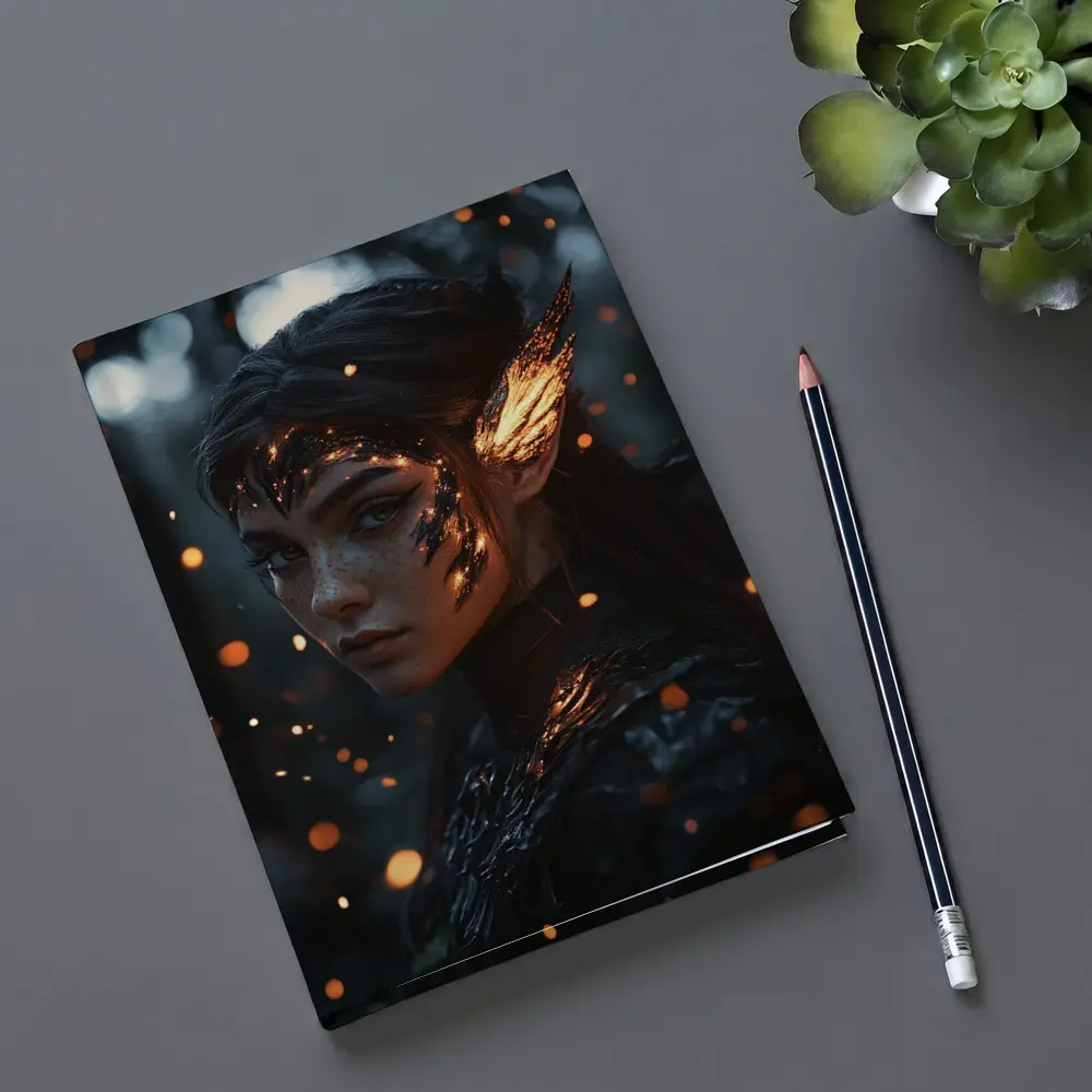 Dark Elf Fantasy Portrait Glowing Forest Night – Notebooks