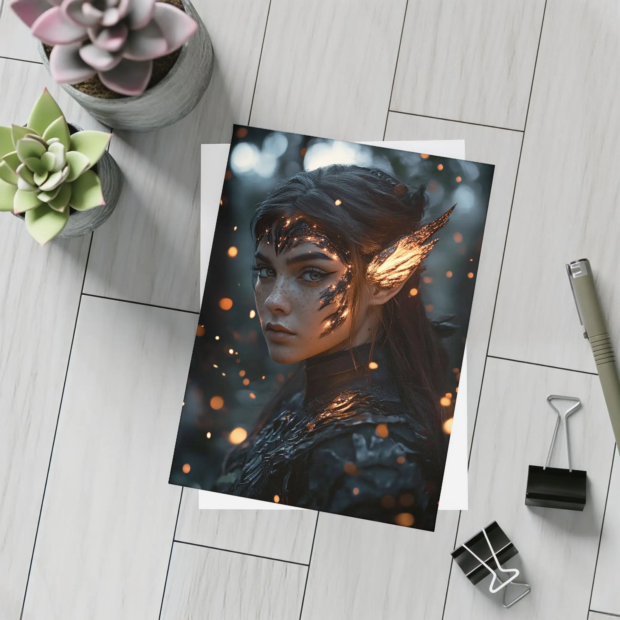 Dark Elf Fantasy Portrait Glowing Forest Night – Postcards