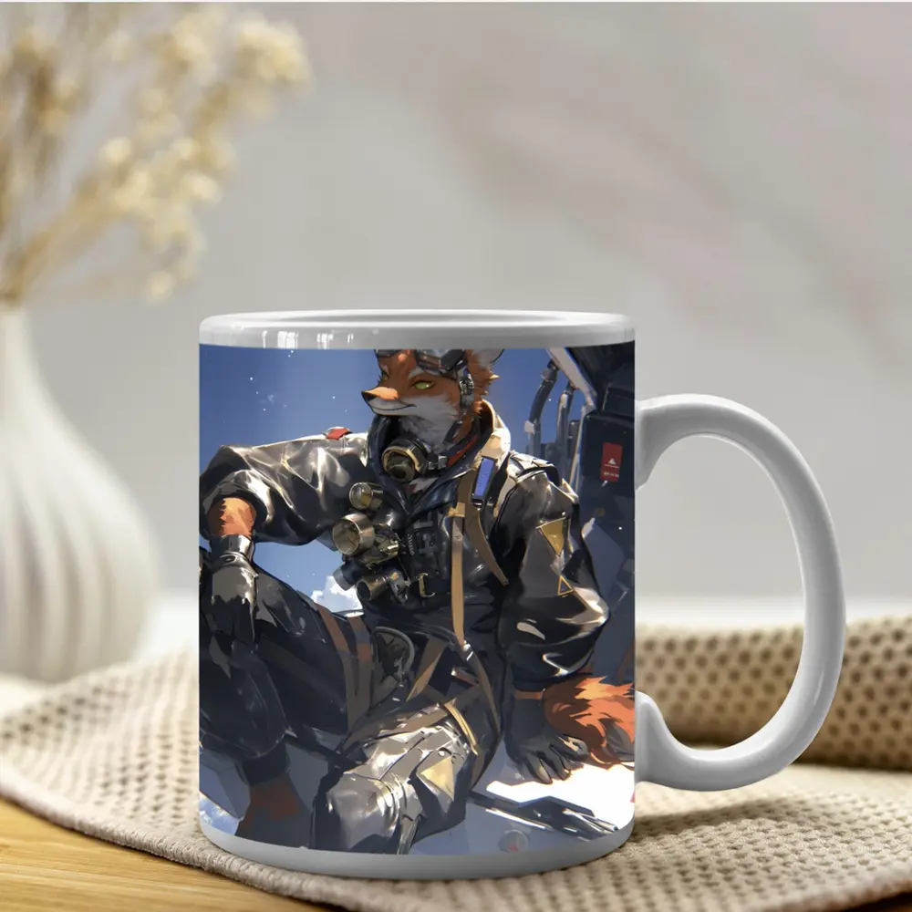 Anime Fox Pilot Gear Sky Background – Mugs