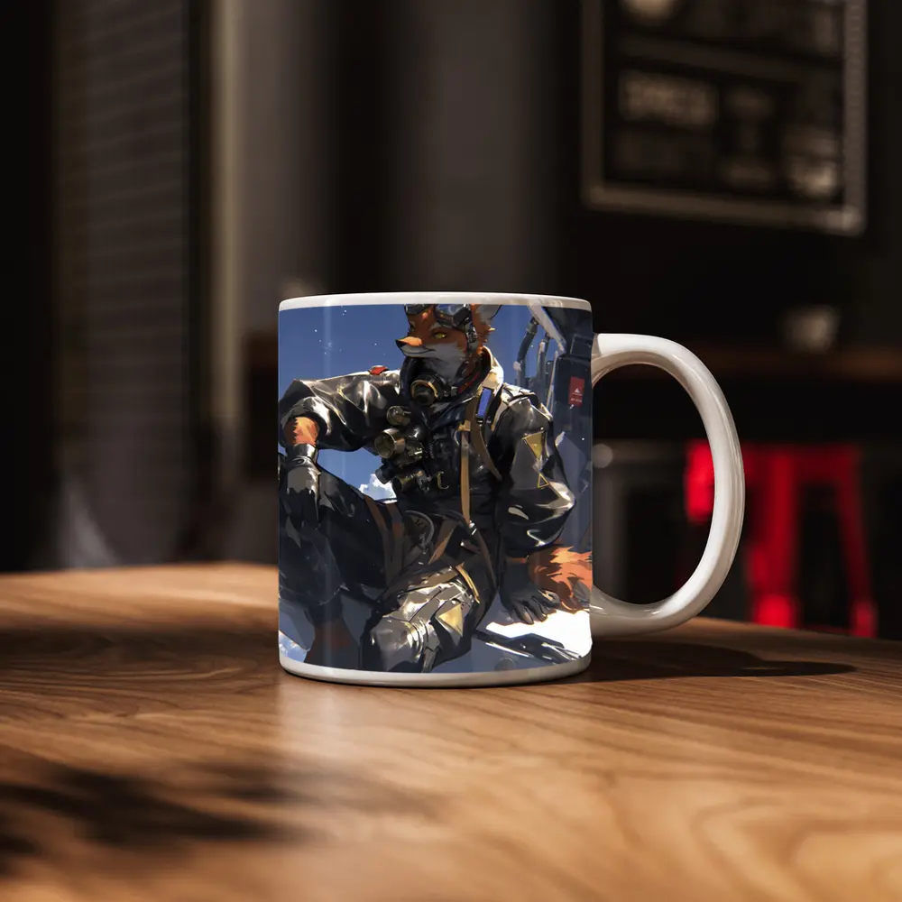 Anime Fox Pilot Gear Sky Background – Mugs