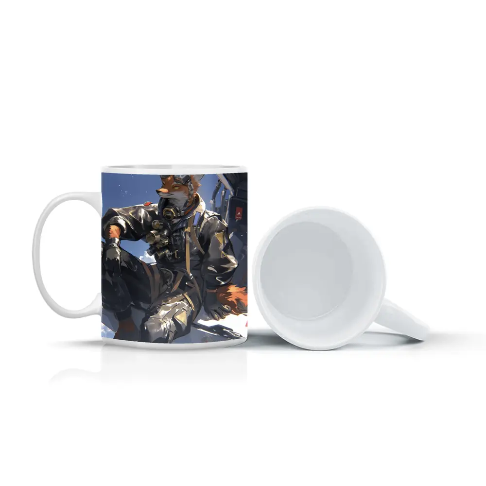 Anime Fox Pilot Gear Sky Background – Mugs