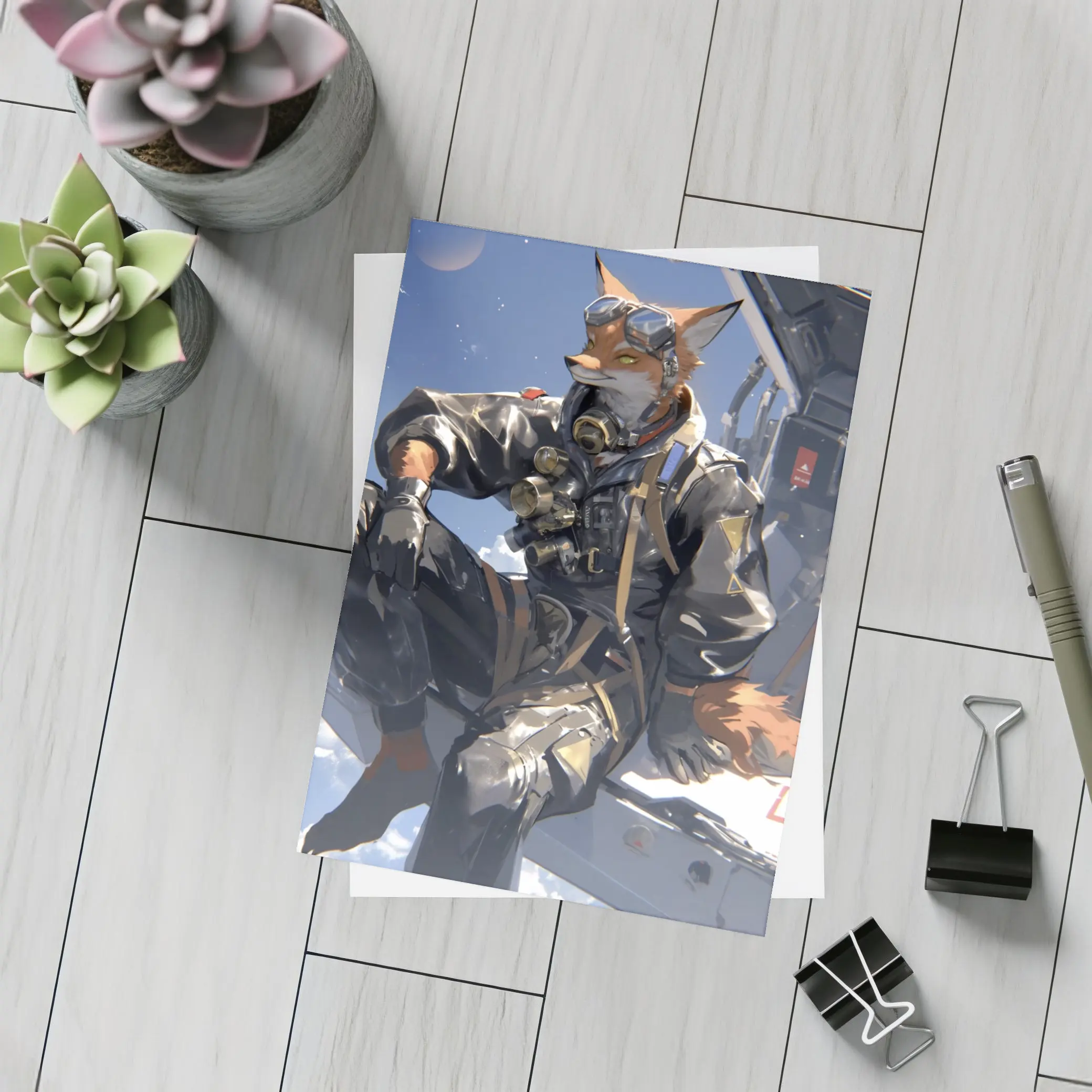 Anime Fox Pilot Gear Sky Background – Postcards