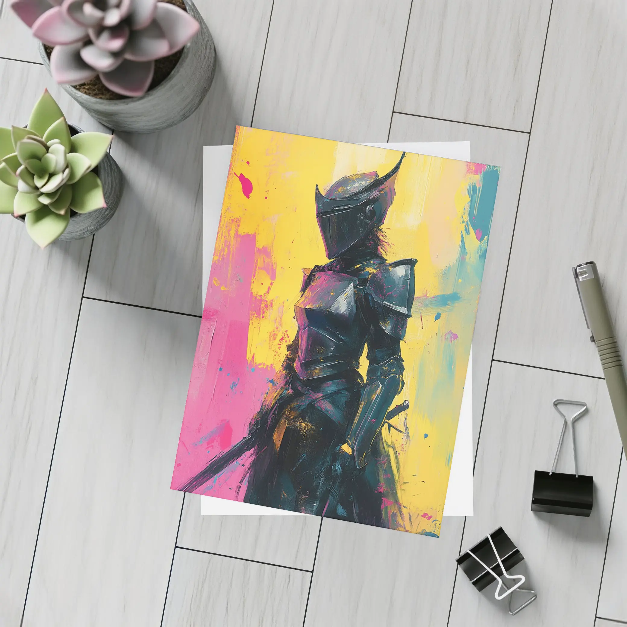 Dark Knight Armor Pop Art Paint Background – Postcards