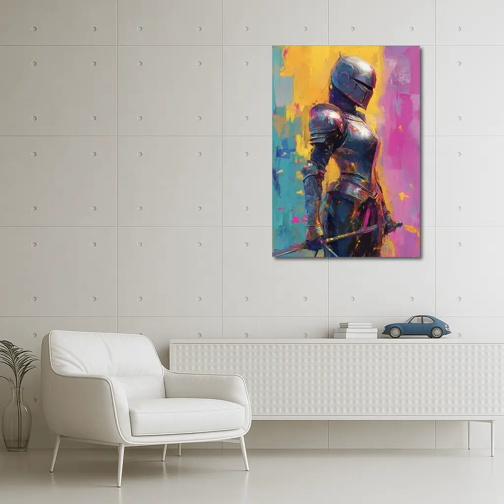 Medieval Knight Armor Colorful Painterly Background – Wall Art