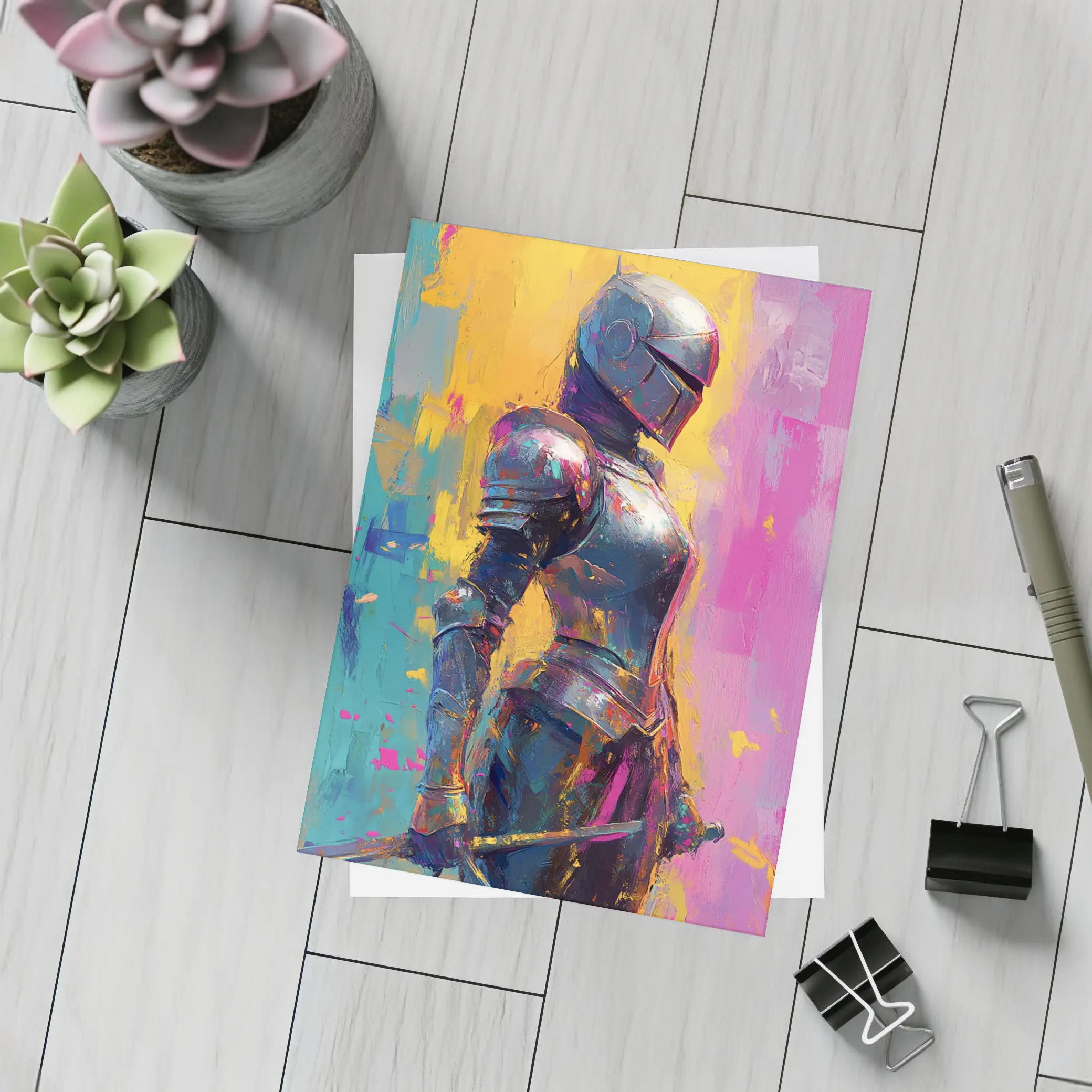 Medieval Knight Armor Colorful Painterly Background – Postcards