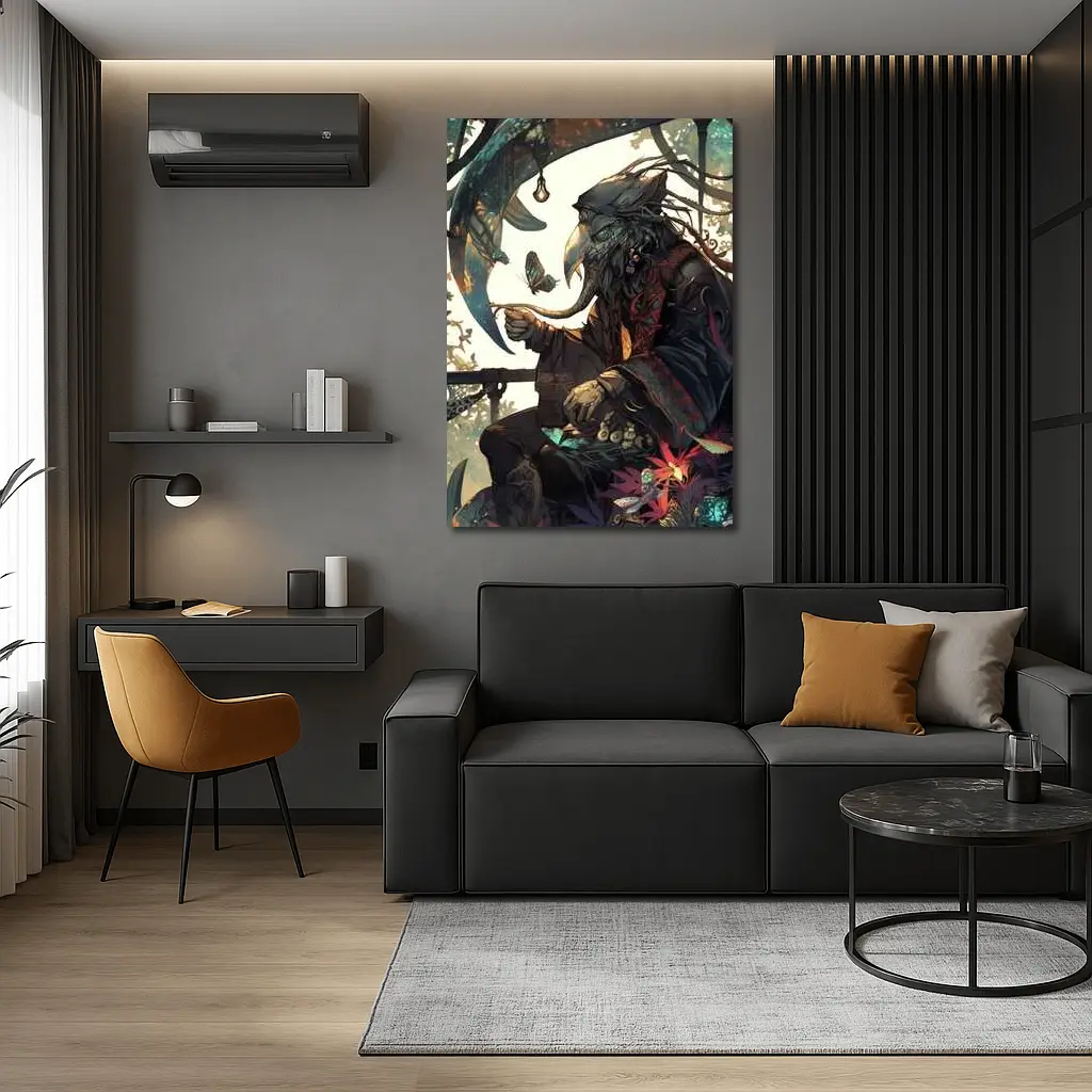 Dark Fantasy Crow Warrior With Butterflies – Wall Art