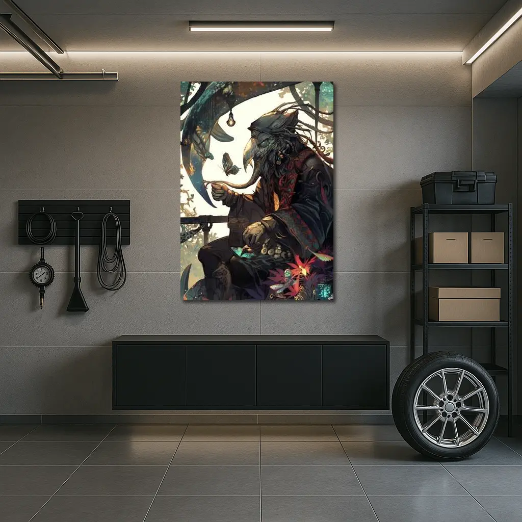 Dark Fantasy Crow Warrior With Butterflies – Wall Art