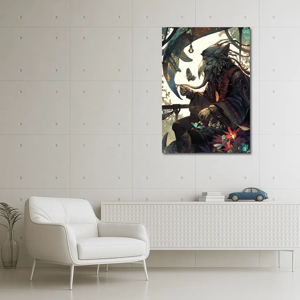 Dark Fantasy Crow Warrior With Butterflies – Wall Art