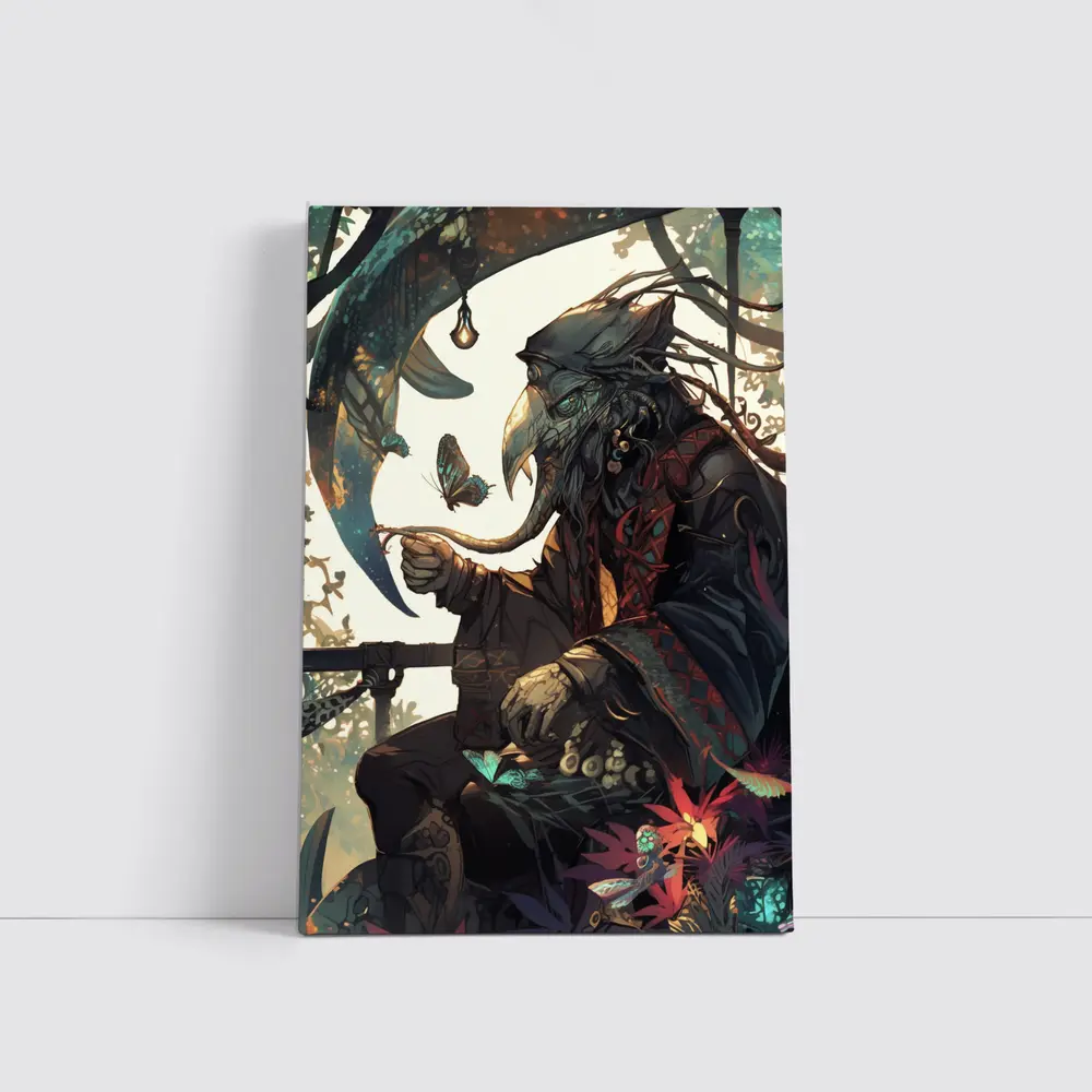 Dark Fantasy Crow Warrior With Butterflies – Wall Art