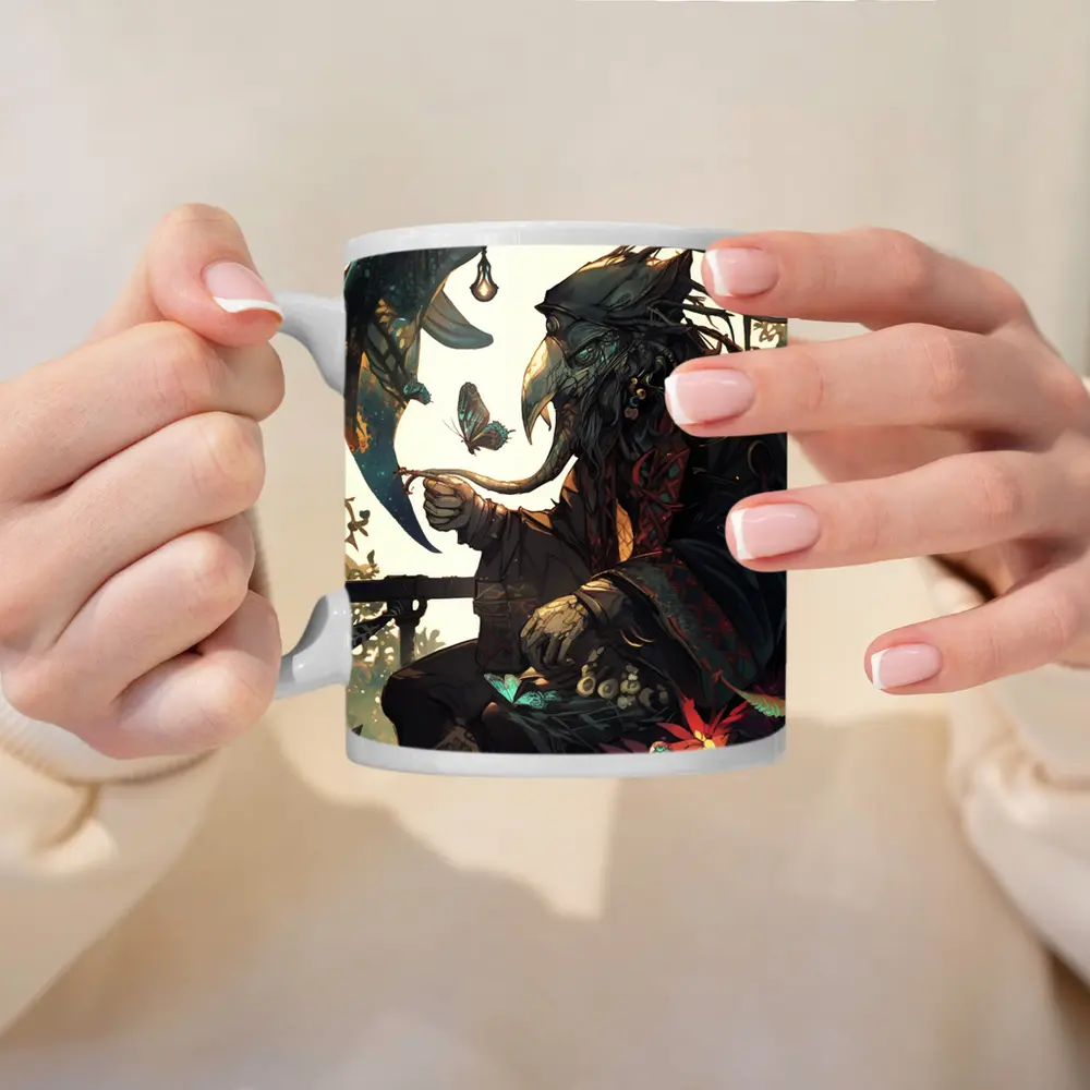 Dark Fantasy Crow Warrior With Butterflies – Mugs