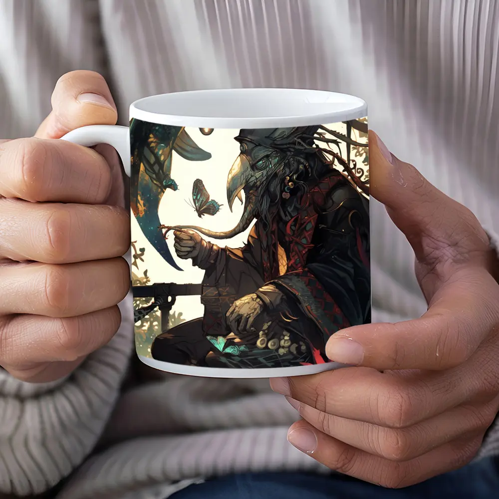 Dark Fantasy Crow Warrior With Butterflies – Mugs