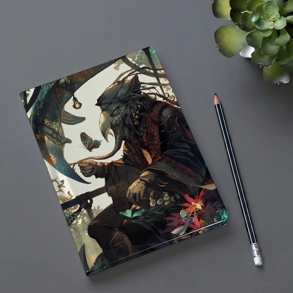 Dark Fantasy Crow Warrior With Butterflies – Notebooks