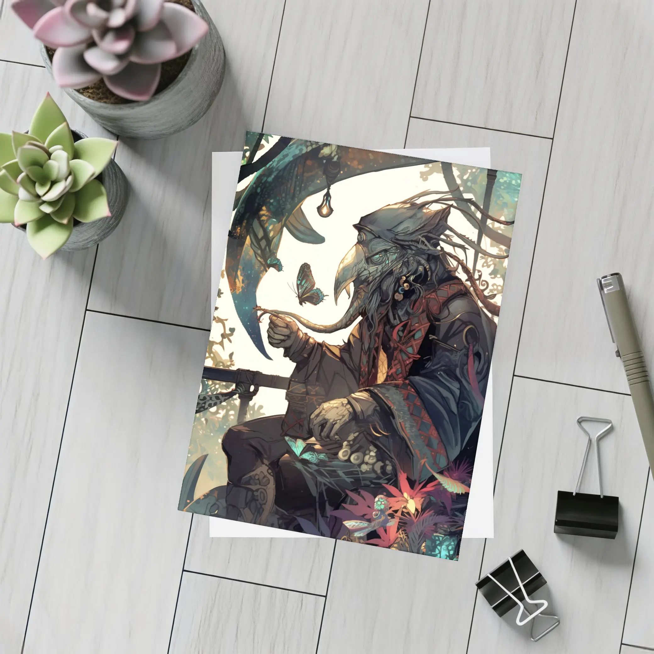Dark Fantasy Crow Warrior With Butterflies – Postcards