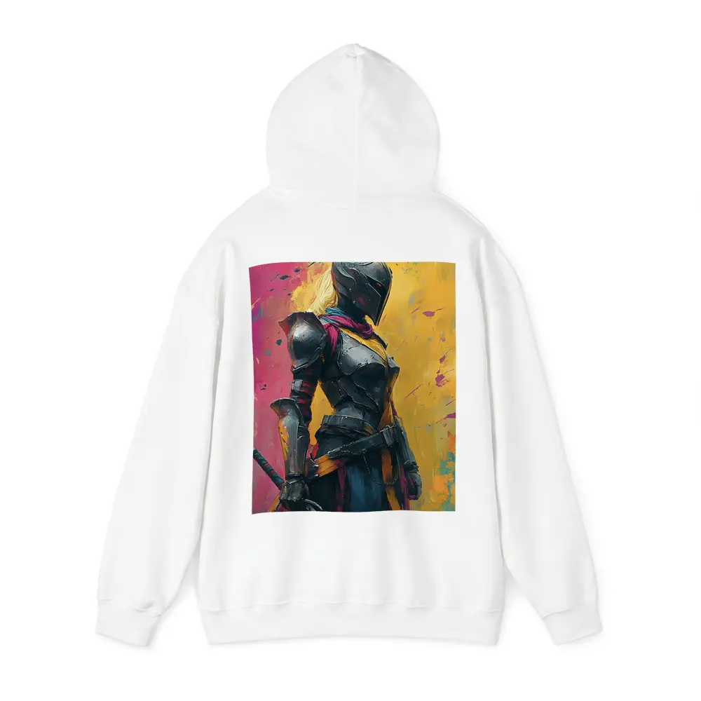 Female Knight Dark Armor Colorful Paint Background – Hoodies