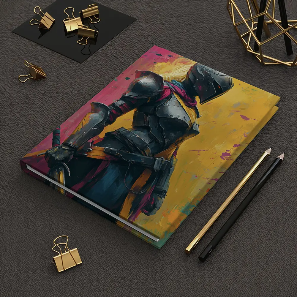 Female Knight Dark Armor Colorful Paint Background – Notebooks