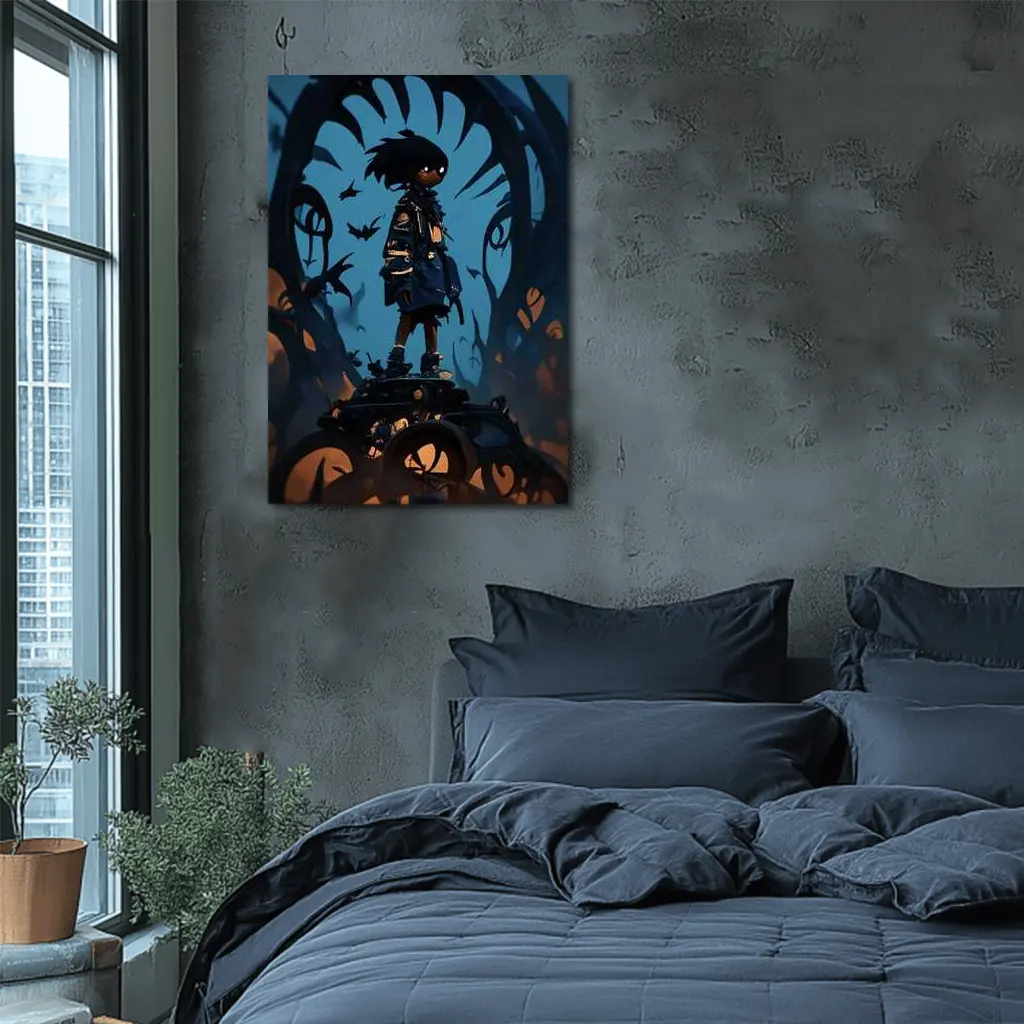 Anime Boy Standing Dark Fantasy Creature Background – Wall Art