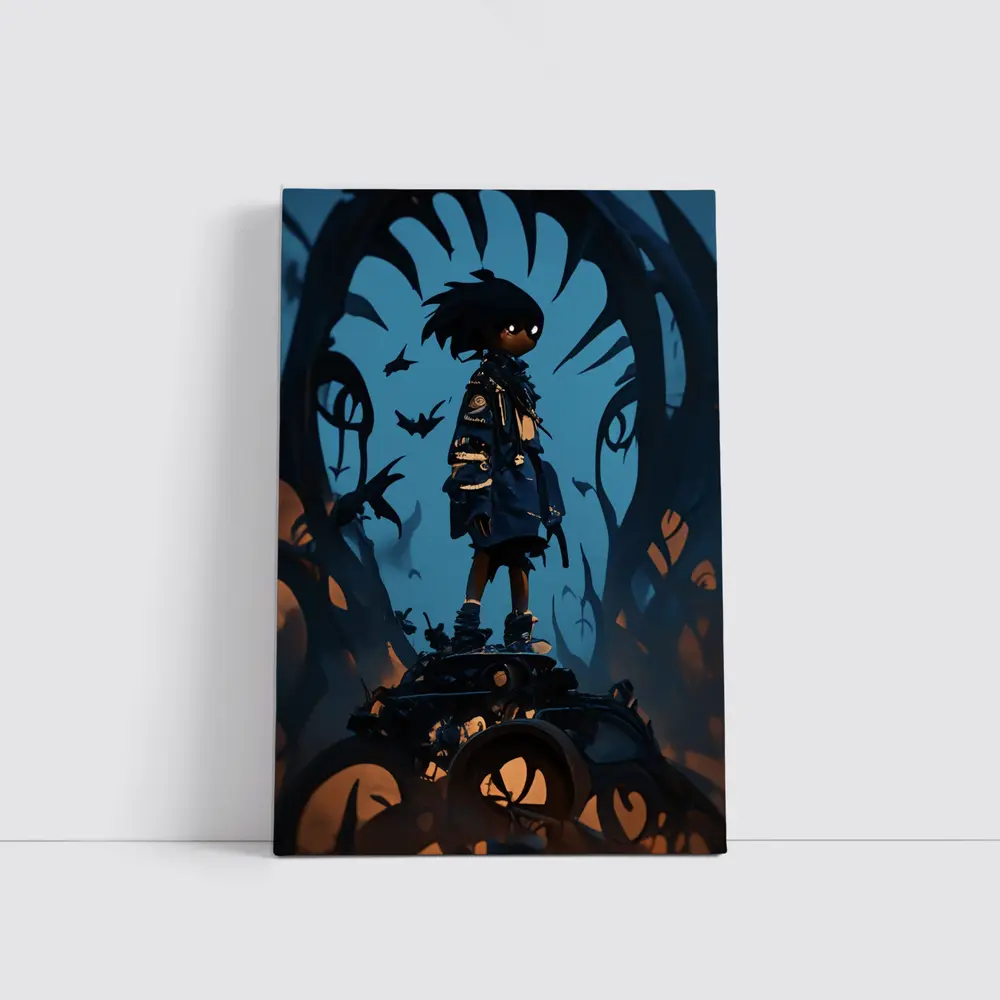 Anime Boy Standing Dark Fantasy Creature Background – Wall Art