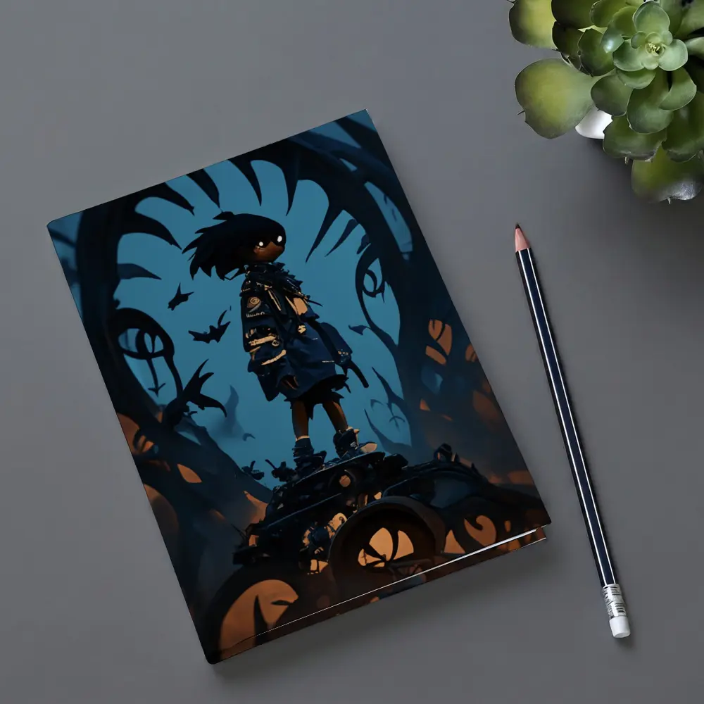 Anime Boy Standing Dark Fantasy Creature Background – Notebooks