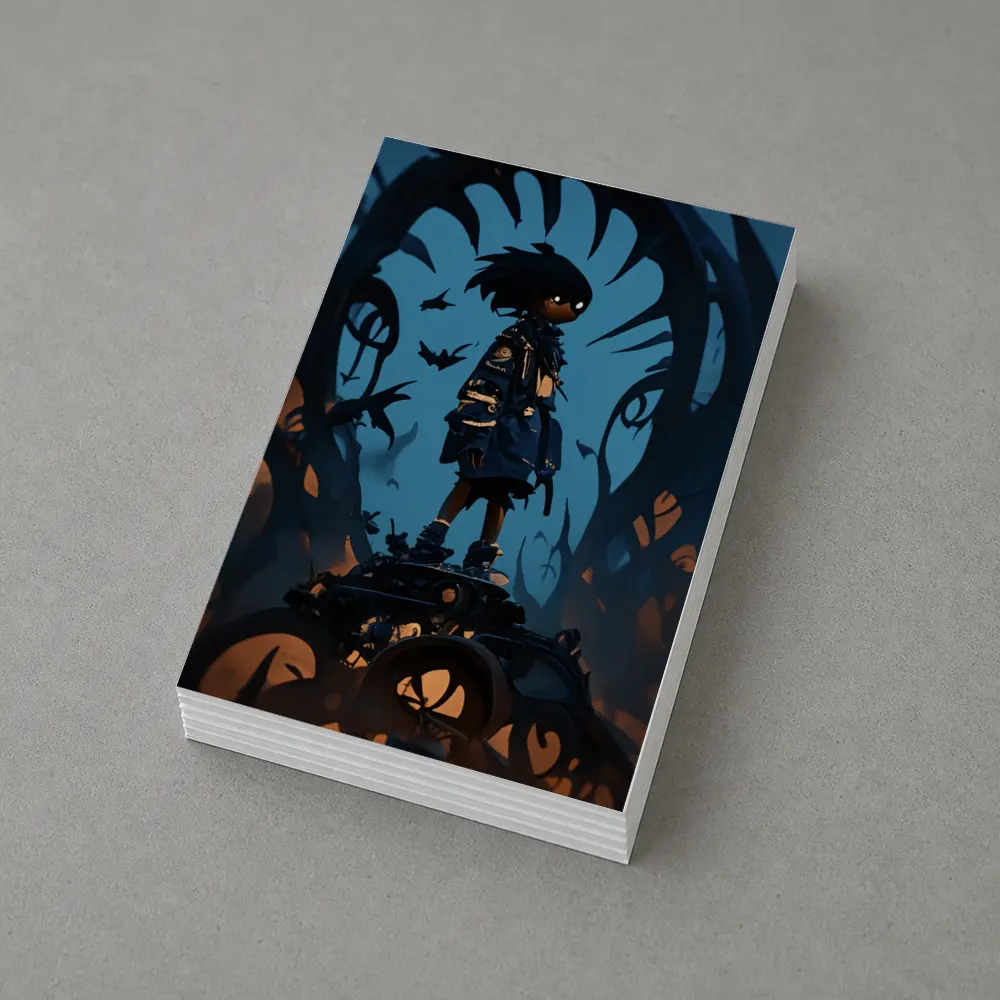Anime Boy Standing Dark Fantasy Creature Background – Postcards