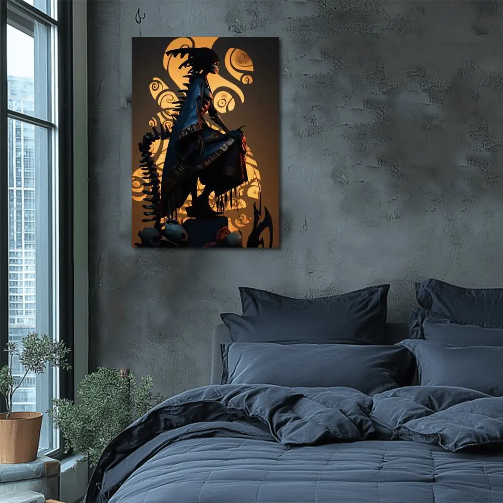 Dark Warrior Figure With Glowing Shadow Art – Wall Art