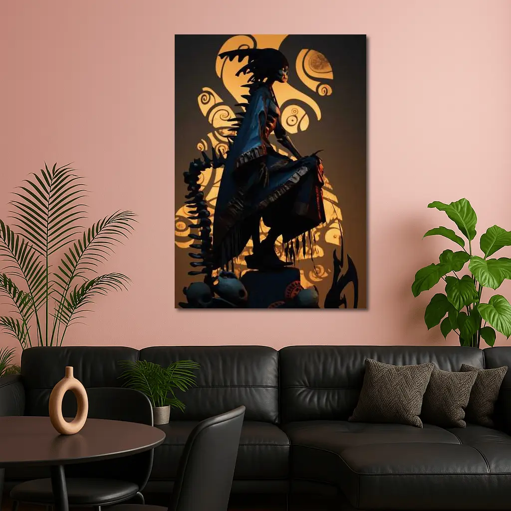 Dark Warrior Figure With Glowing Shadow Art – Wall Art