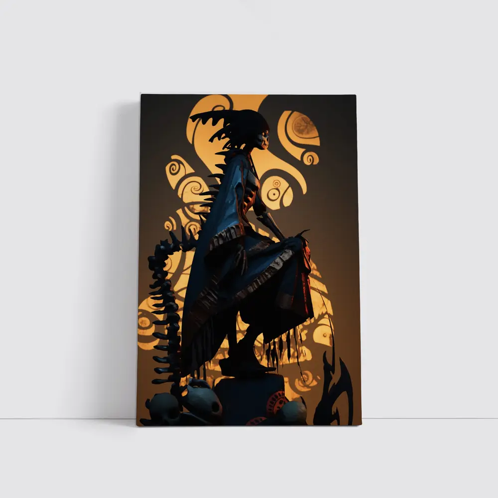 Dark Warrior Figure With Glowing Shadow Art – Wall Art