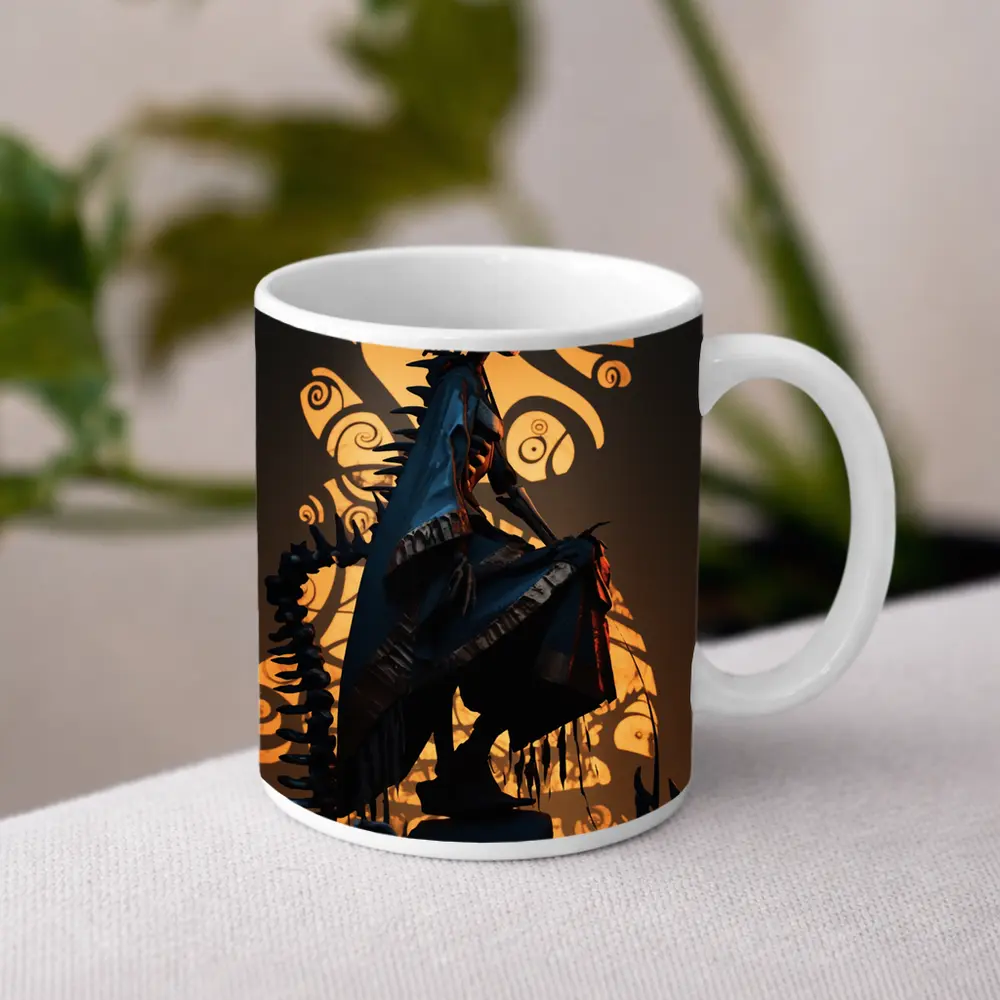 Dark Warrior Figure With Glowing Shadow Art – Mugs