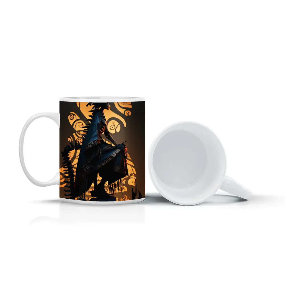 Dark Warrior Figure With Glowing Shadow Art – Mugs