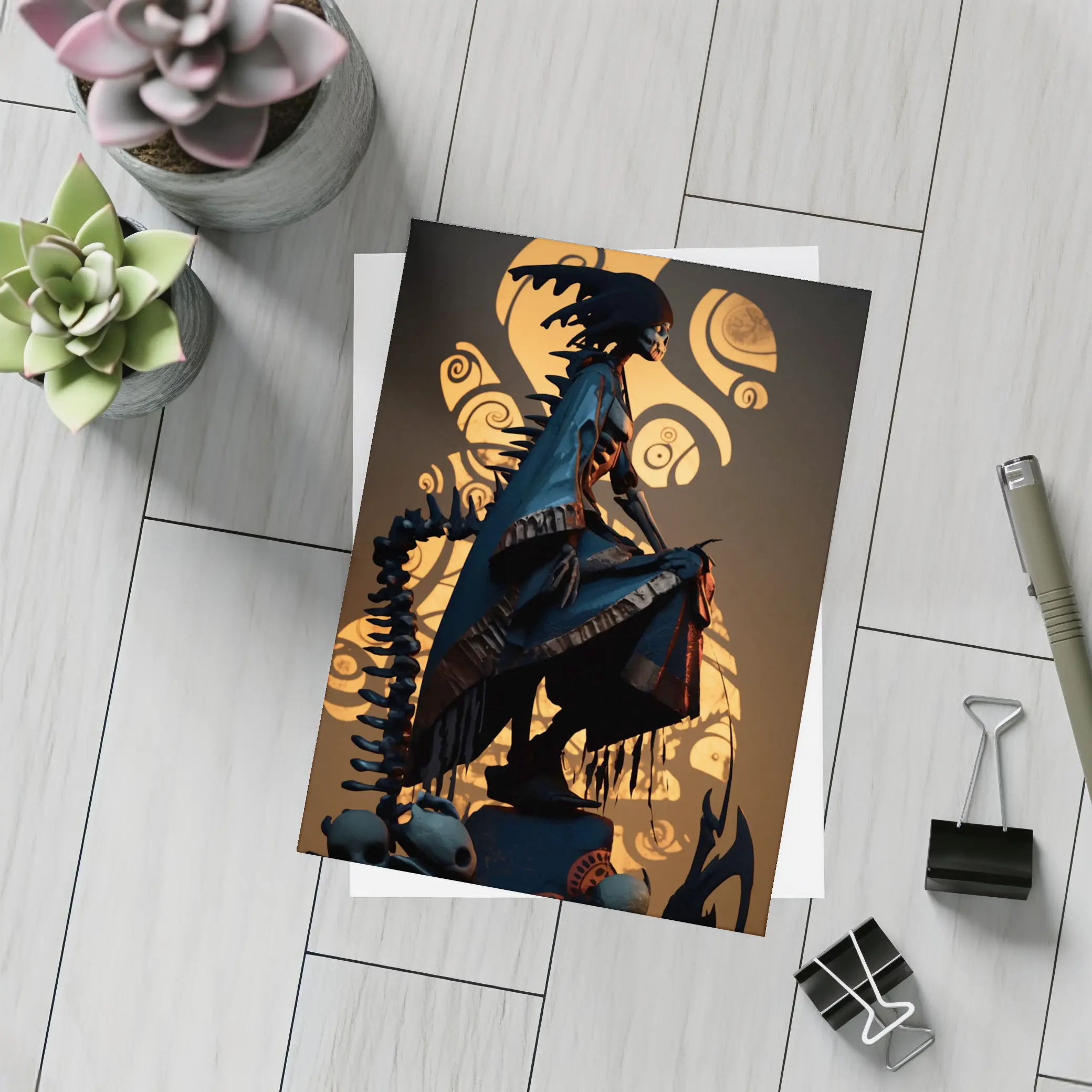Dark Warrior Figure With Glowing Shadow Art – Postcards