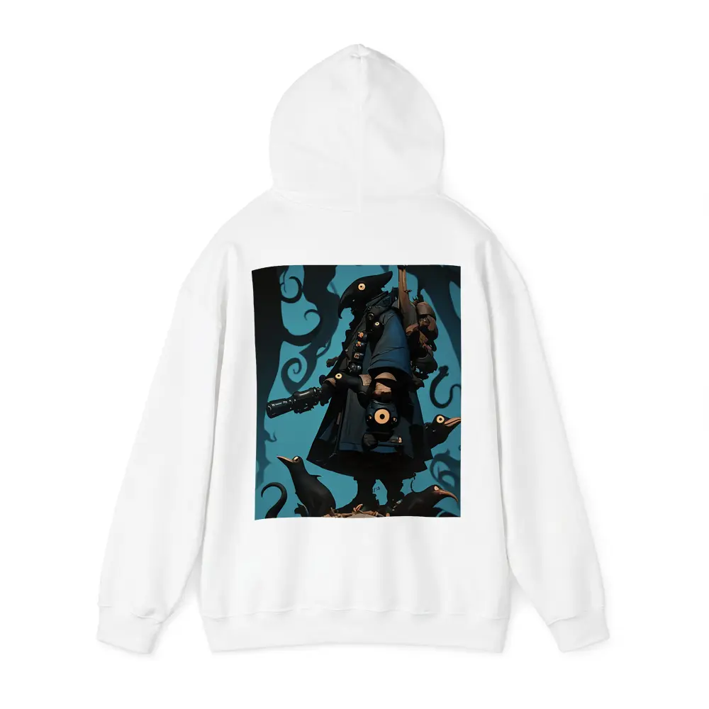 Dark Crow Gunslinger Figure Blue Swirling Background – Hoodies