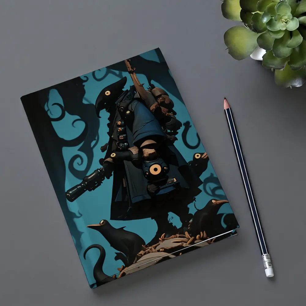 Dark Crow Gunslinger Figure Blue Swirling Background – Notebooks
