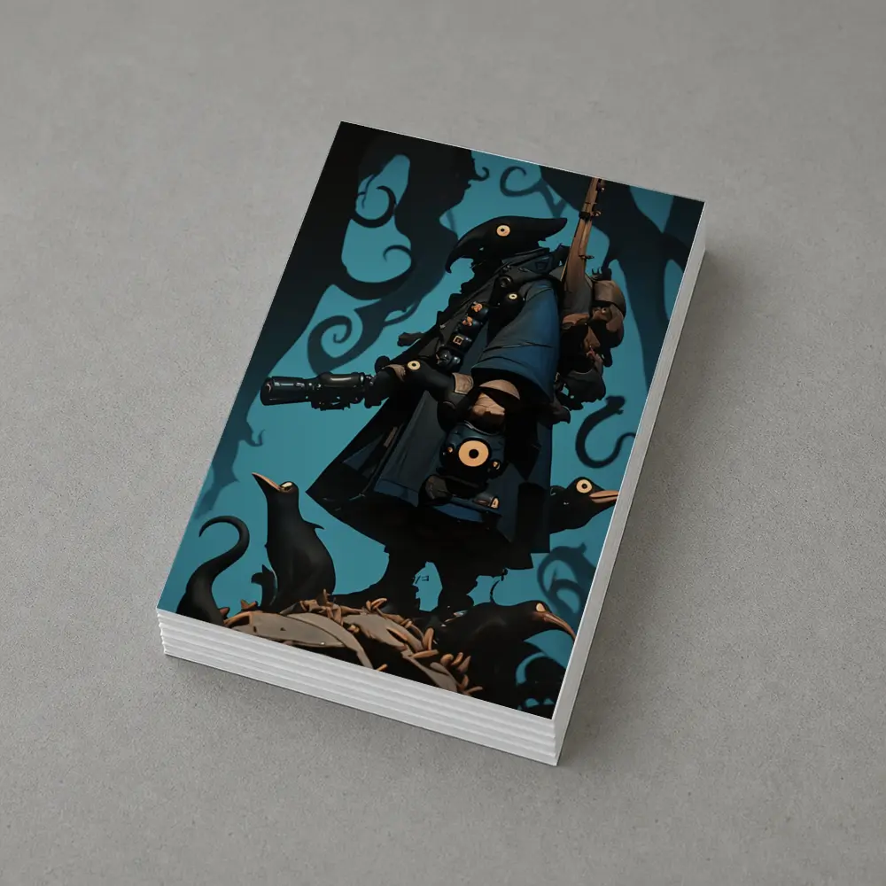 Dark Crow Gunslinger Figure Blue Swirling Background – Postcards