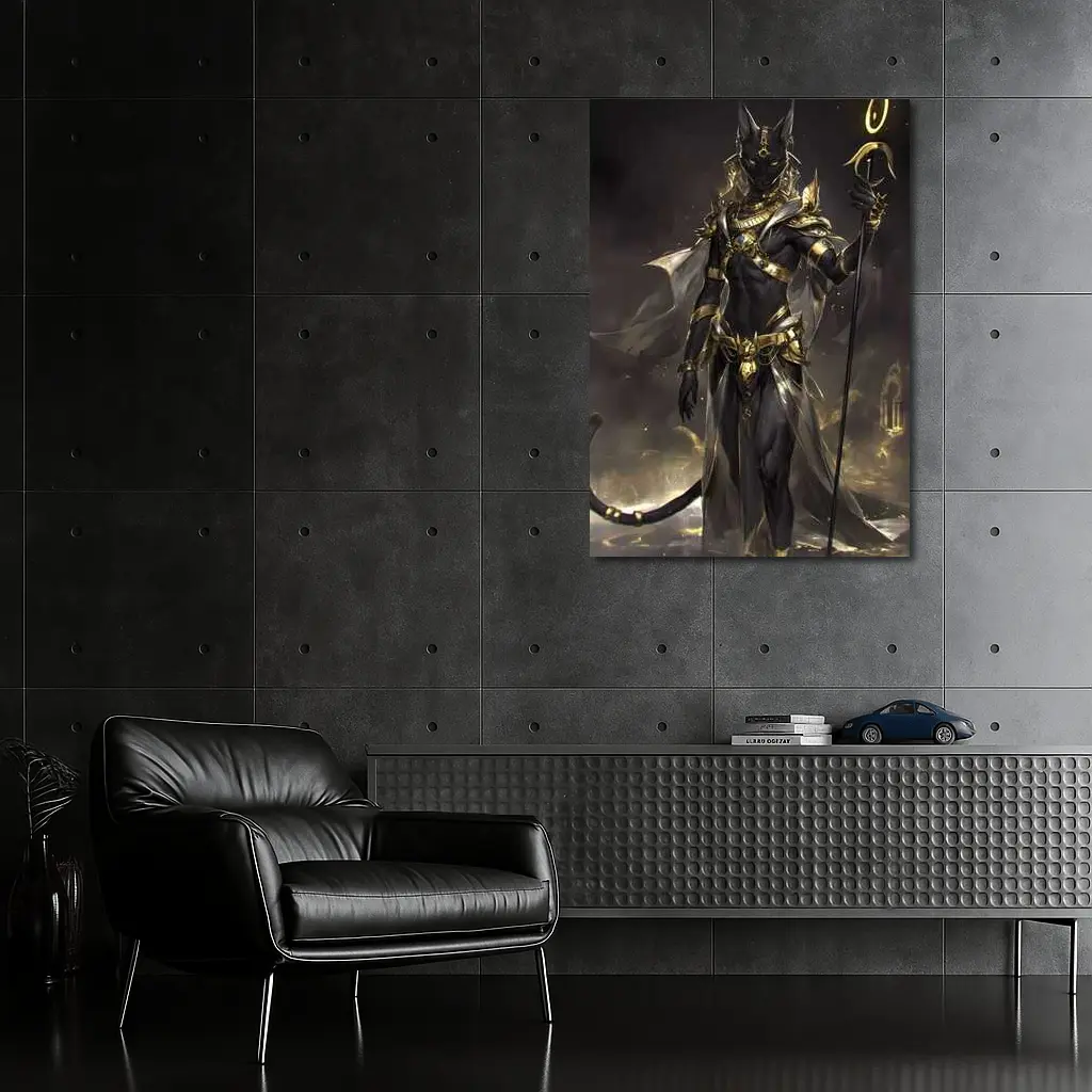 Anubis God Dark Fantasy Gold Armor – Wall Art
