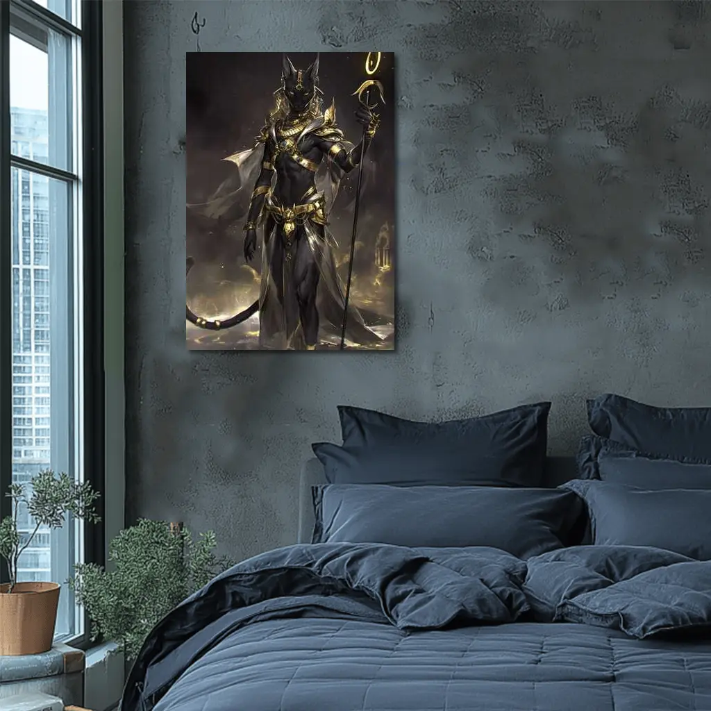 Anubis God Dark Fantasy Gold Armor – Wall Art