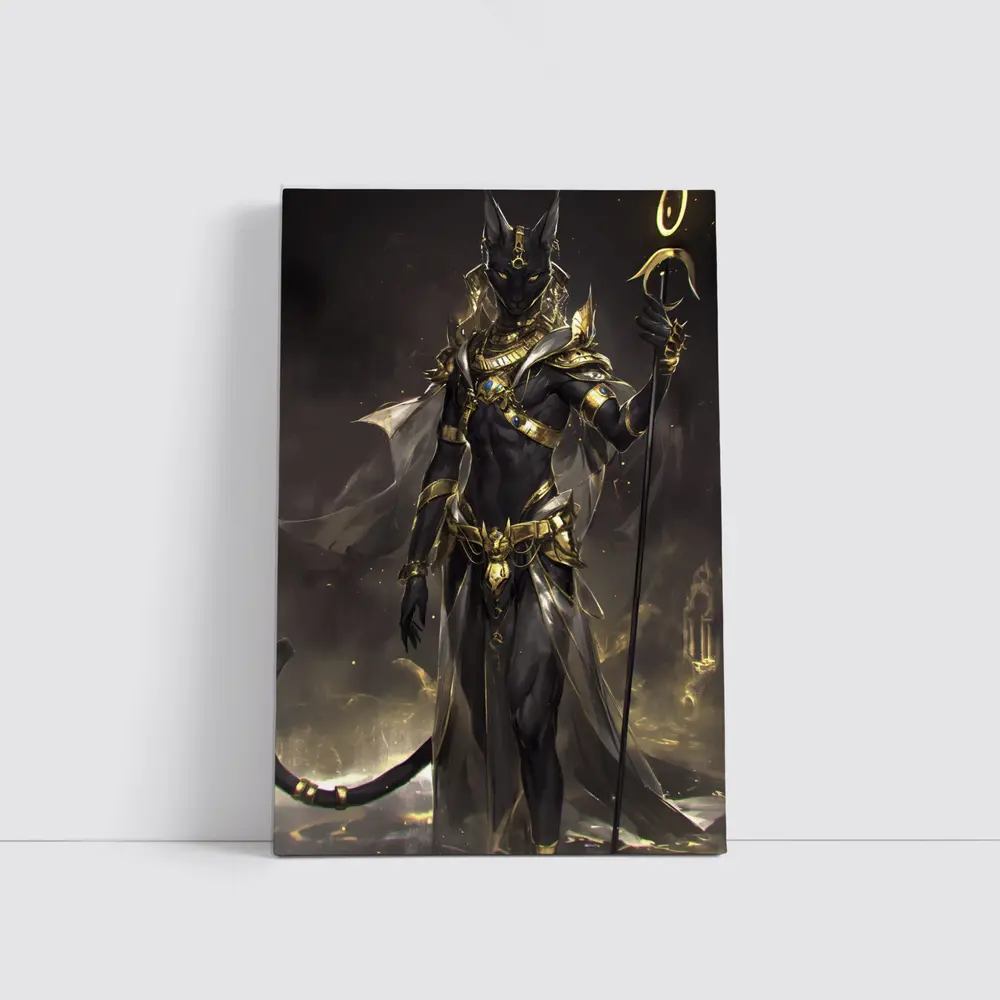 Anubis God Dark Fantasy Gold Armor – Wall Art