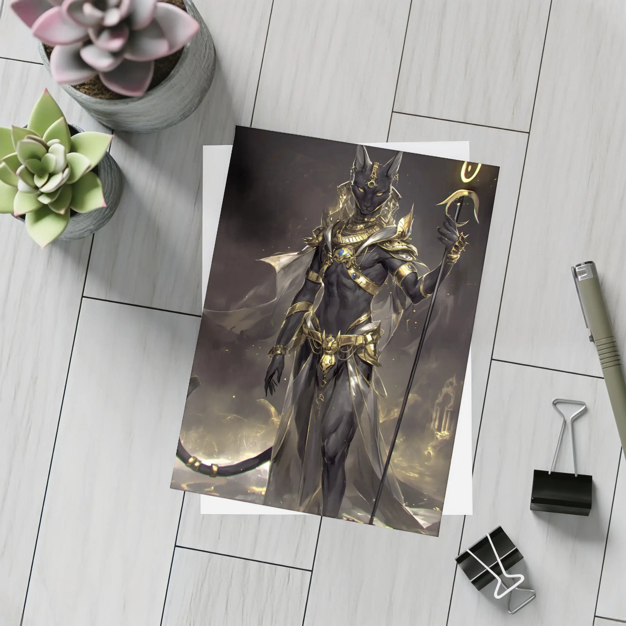 Anubis God Dark Fantasy Gold Armor – Postcards