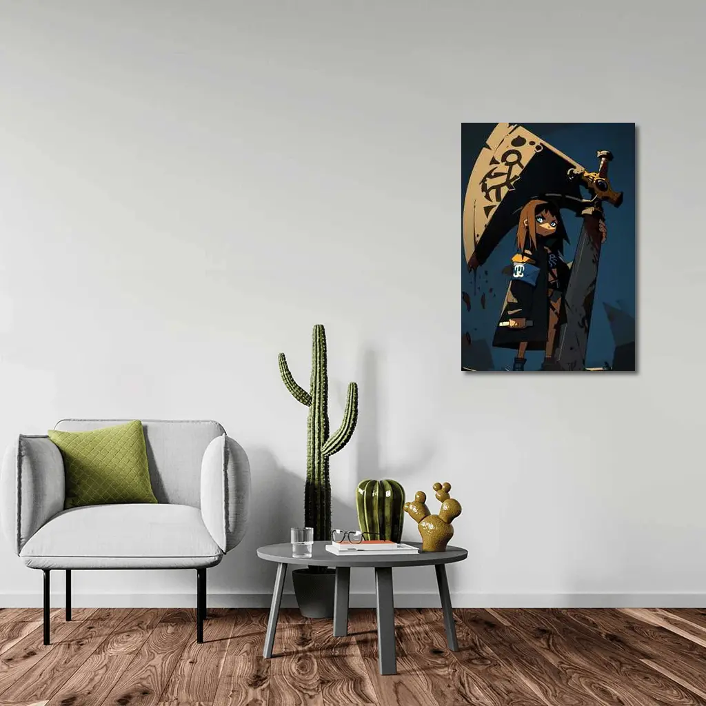 Anime Girl Dark Warrior Sword Night – Wall Art