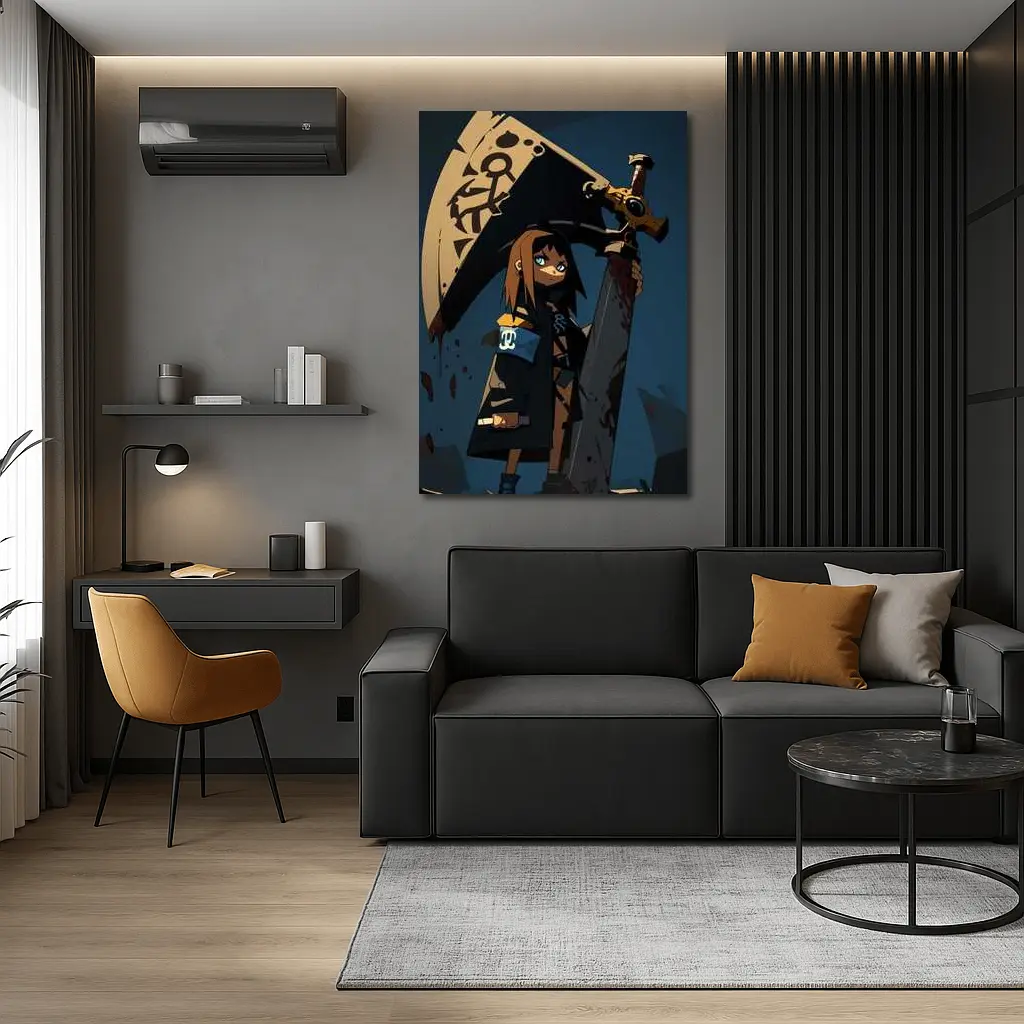 Anime Girl Dark Warrior Sword Night – Wall Art