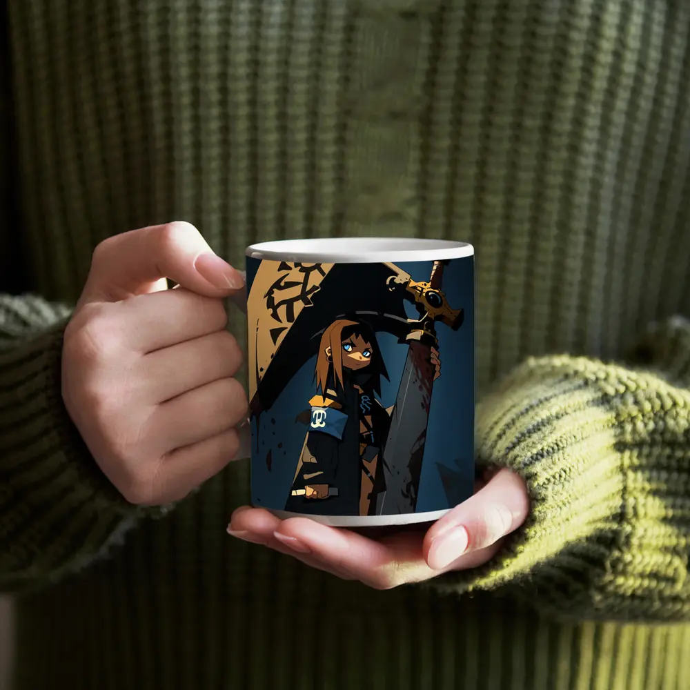 Anime Girl Dark Warrior Sword Night – Mugs