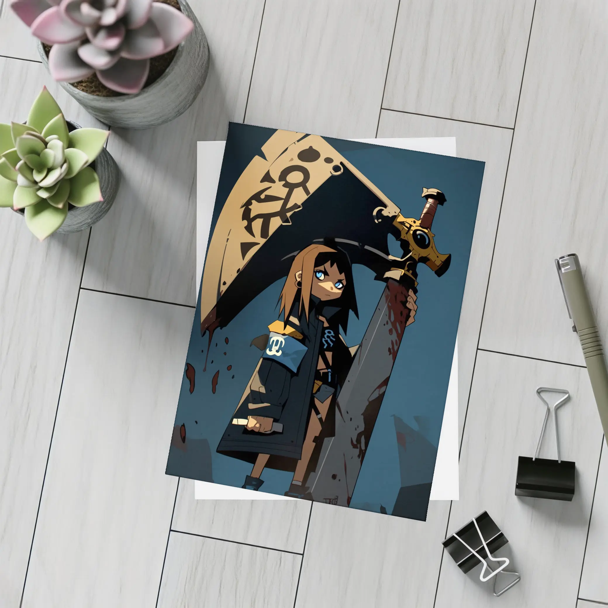 Anime Girl Dark Warrior Sword Night – Postcards