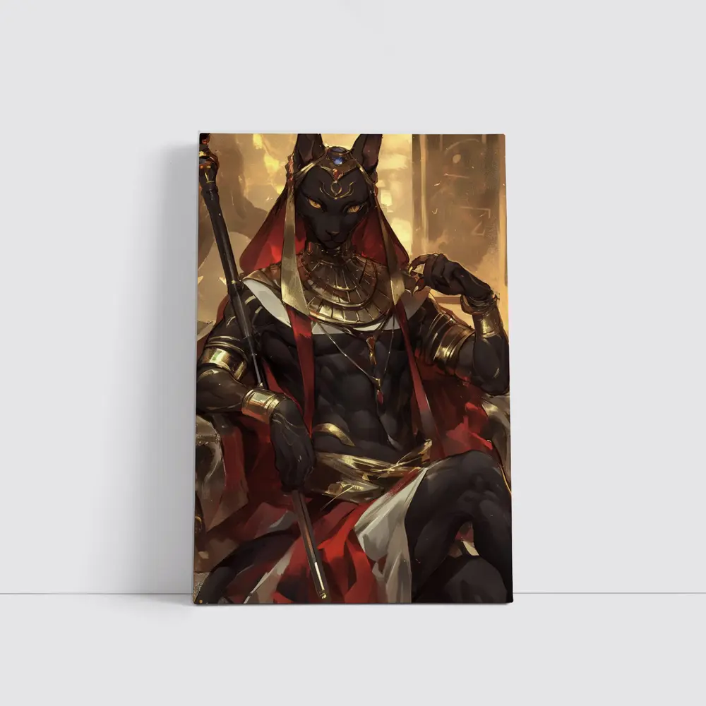 Egyptian Cat God Golden Throne Fantasy Art – Wall Art
