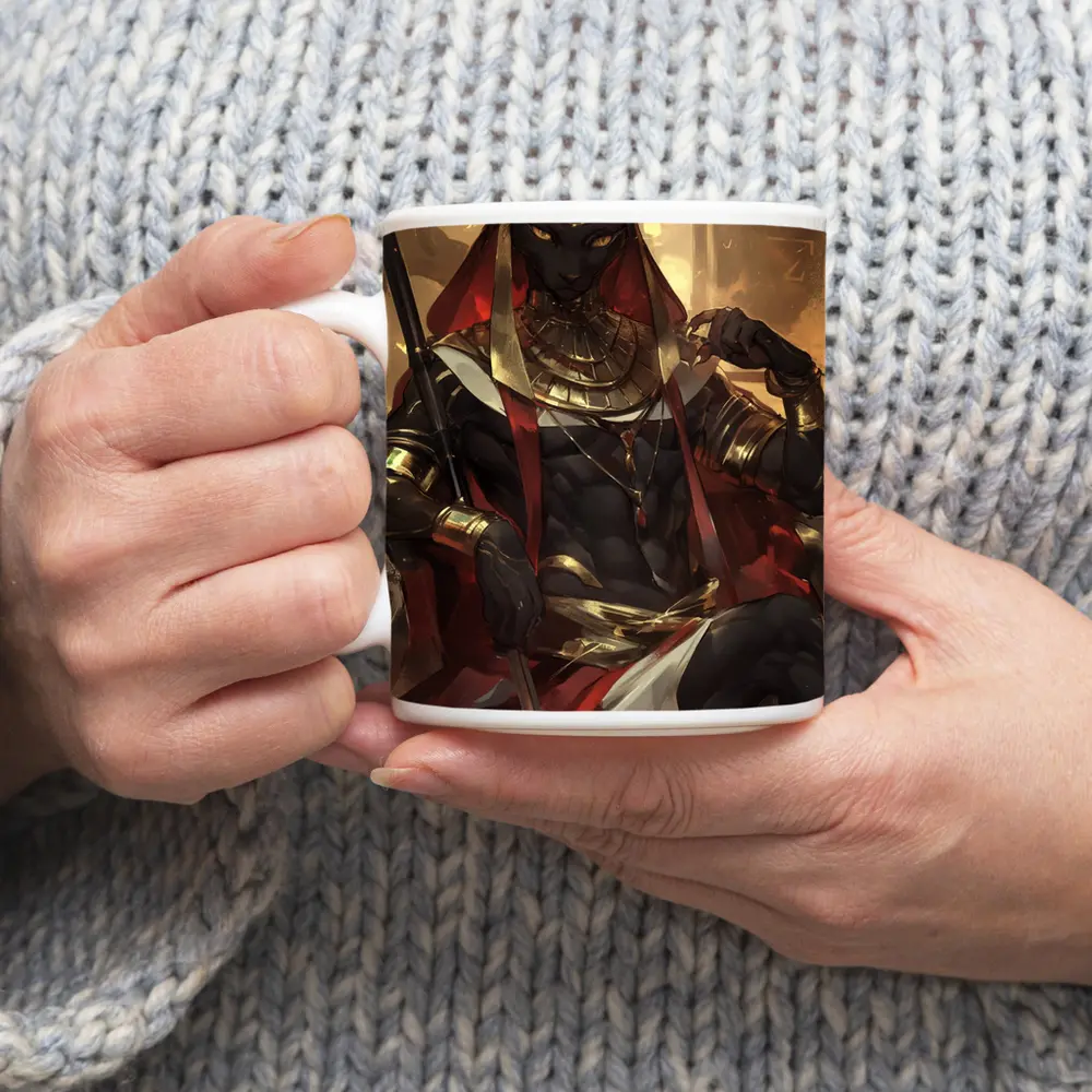 Egyptian Cat God Golden Throne Fantasy Art – Mugs
